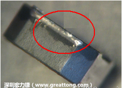 使用錫(Sn)鍍層的電源電感器(Power Inductors)，經(jīng)過(guò)推力測(cè)試后，其焊點(diǎn)還保留在零件的端點(diǎn)上，所以推力比較高。