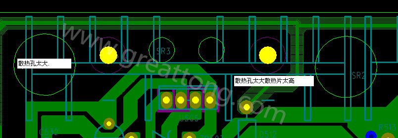 PCB設(shè)計(jì)中，散熱孔散熱片設(shè)計(jì)不當(dāng)，造成很多電源板斷裂