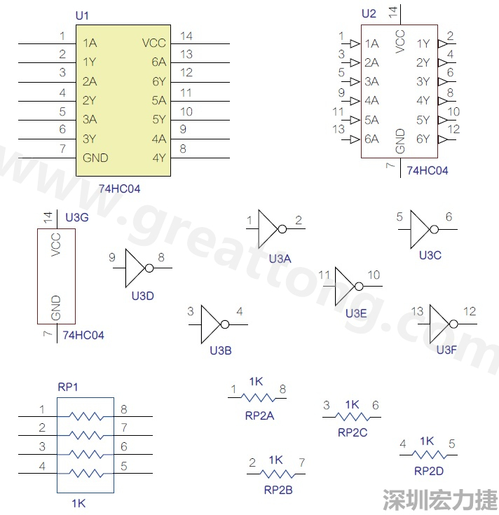 圖1 半導(dǎo)體元件供應(yīng)商所畫(huà)的電路圖符號(hào)是模擬元件的接腳圖，而非訊號(hào)流程。