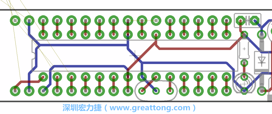 如果可以的話盡量讓接地線保持在電路板的背面，這樣它們就可以在可能范圍內(nèi)和最大的接地面連結(jié)在一起。