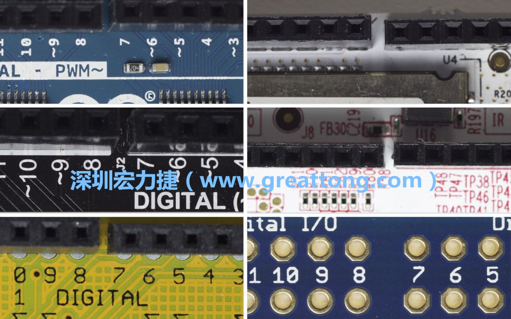 各種不同尺寸的Arduino上第7、8腳位的間距。