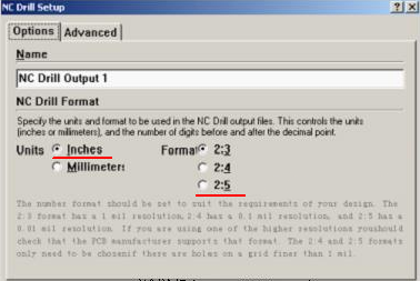 將格式改為“Inches 2：5”（ 以確保資料精度，反之孔與線路有偏移現(xiàn)象；）點(diǎn)OK完成鉆孔文件轉(zhuǎn)換